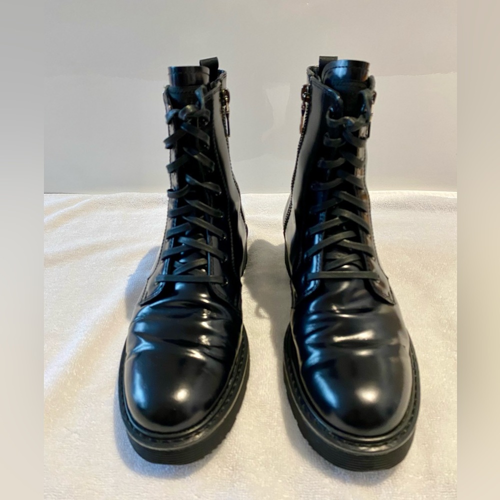 Prada black leather ankle boots size 38